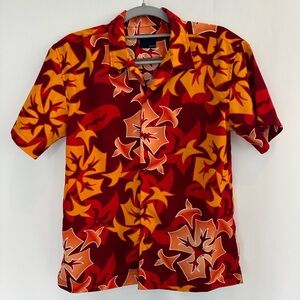 ❤️3/$30 Piping Hot Boys Hawaiian Shirt Flame Floral Tropical Surf - Size M